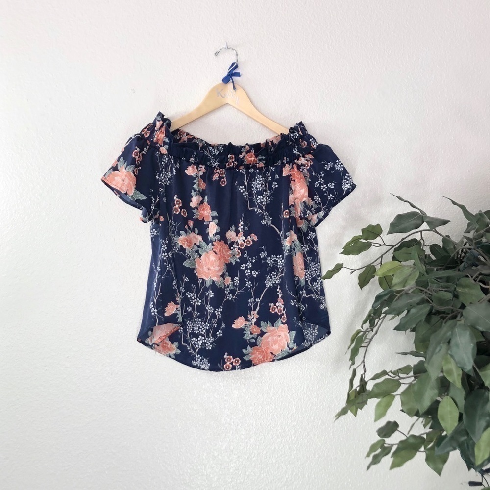 Haute Monde Off The Shoulder Blue Floral Top